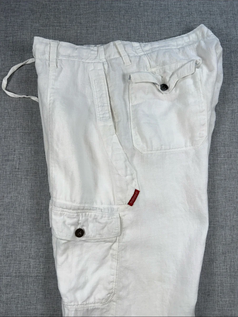 Guess Jeans Men’s 34x32 White Linen Cargo Pants Resort Beach Drawstring